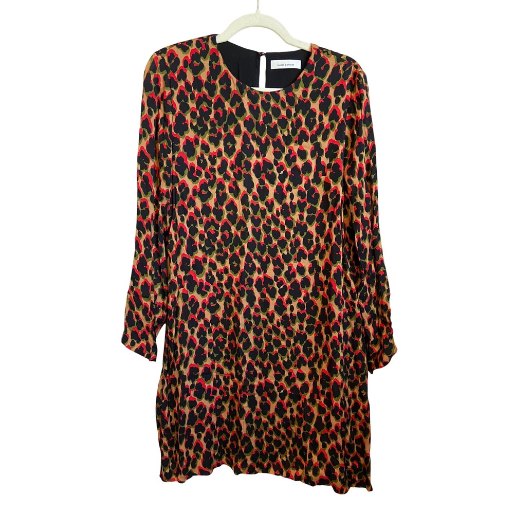 Samsoe Samsoe Marice LS Dress Leopard Rouge Red Green Animal Print Mini Size S